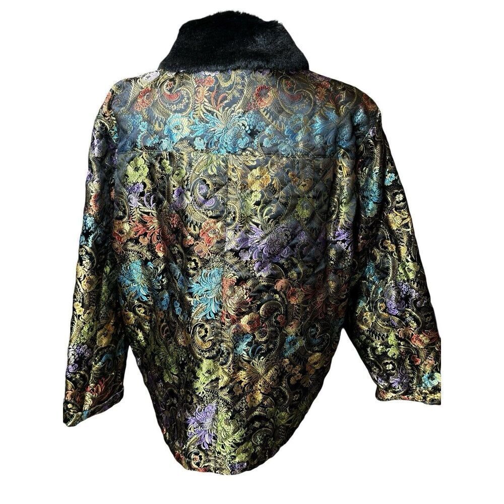 Chico's Design Floral Tapestry Style Art To Wear Jacket Detachable Collar Sz 3 - Picture 4 of 10